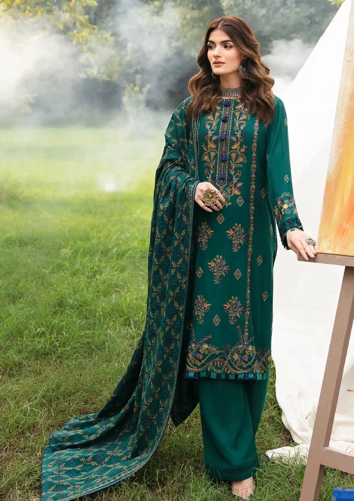 Ramsha — 3pc on emb Lawn with Chiffon  Emb Dopatta image 0