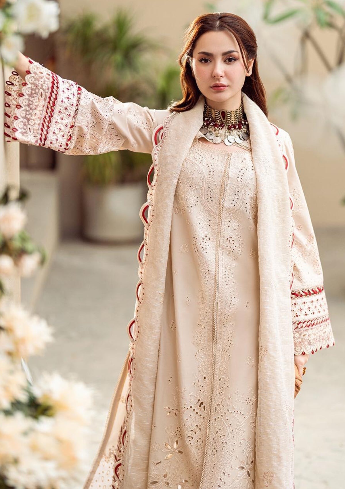 Qalamkar on fine quality bana dora lawn with emb salb  khadi dupatta