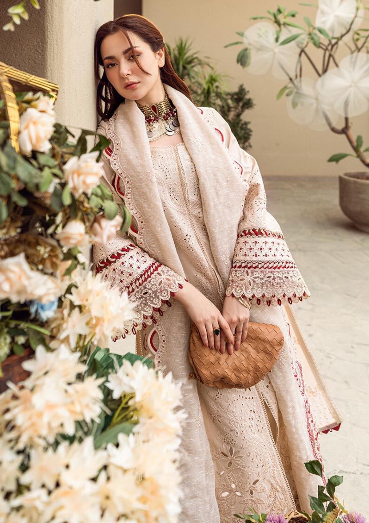 Qalamkar on fine quality bana dora lawn with emb salb  khadi dupatta