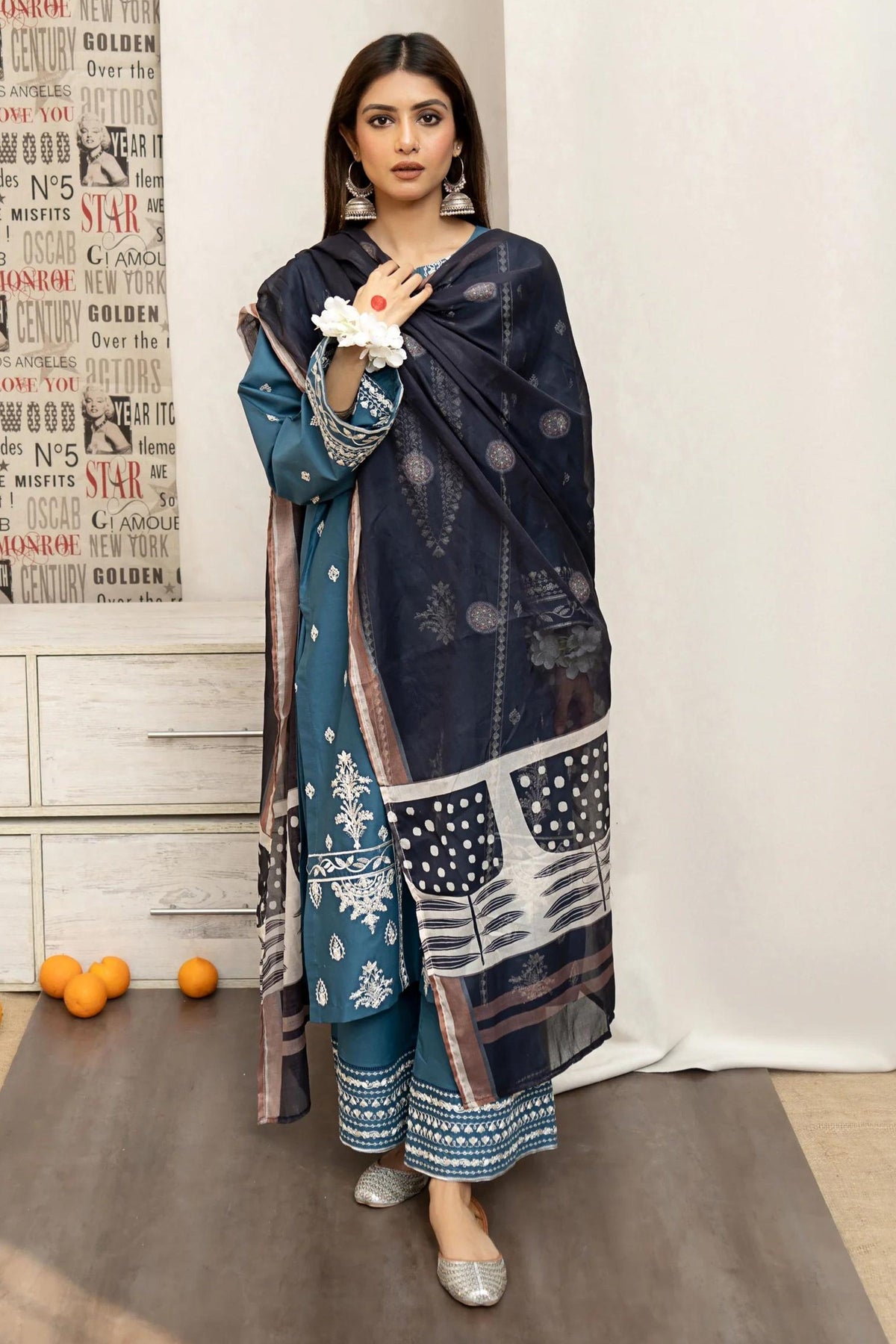 A sling on emb Lawn with voil diamond Dopatta