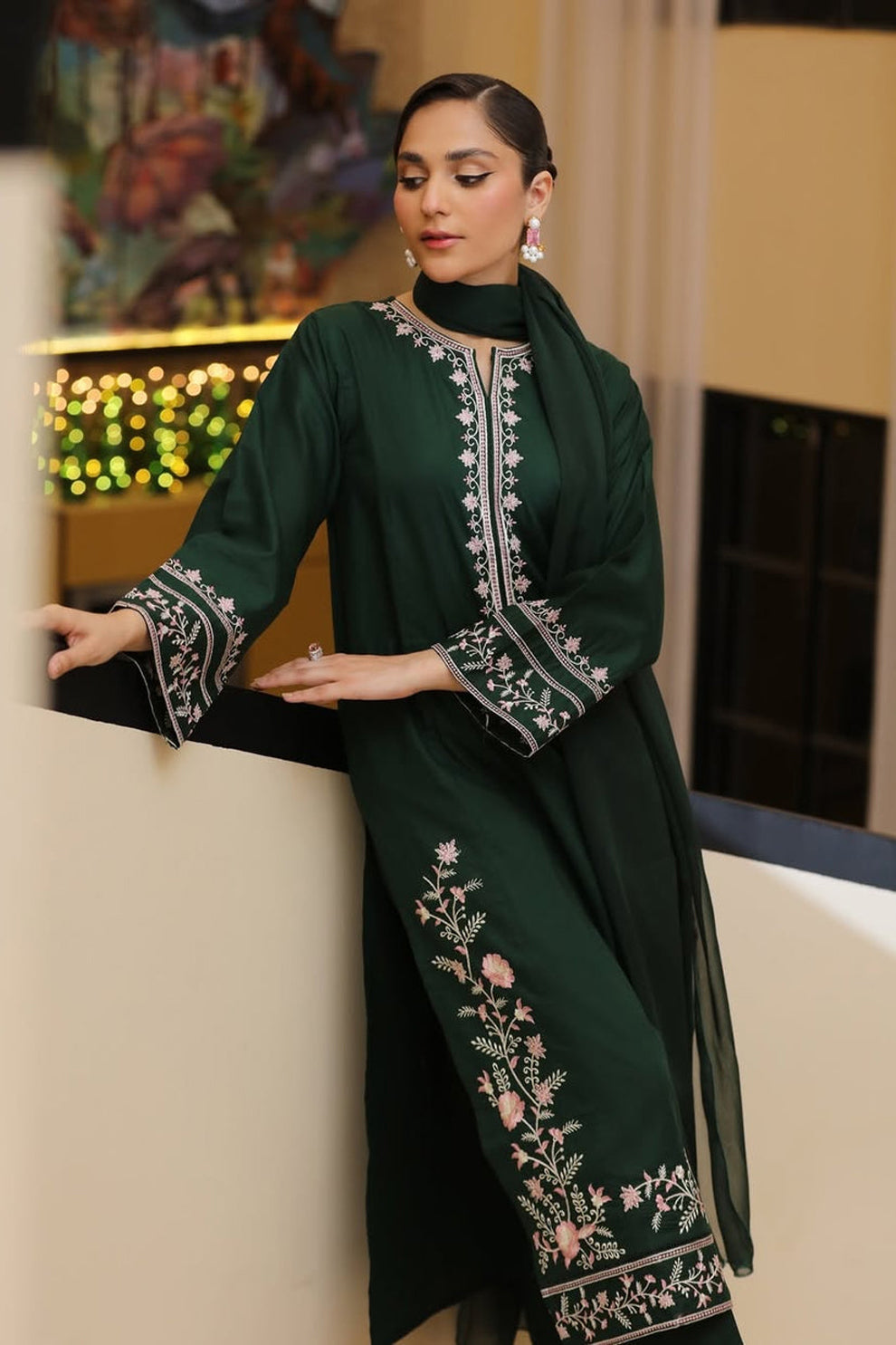Batik on emb Lawn with plain trouser